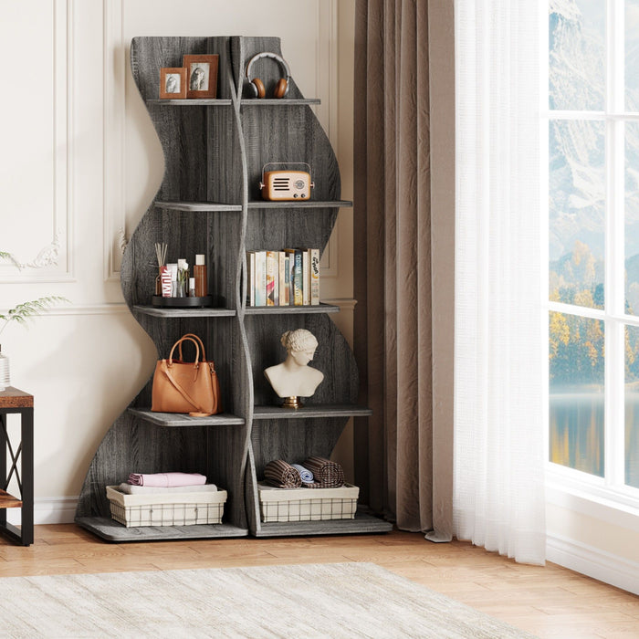 5 Tier Wavy Corner Bookshelf And Plant Stand For Living Room