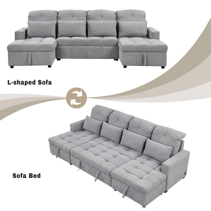Oversized U-Shaped Versatile Sectional, Pull-Out Sofa Bed With Double Storage Chaise Lounges And 2 USB Ports For Living Room