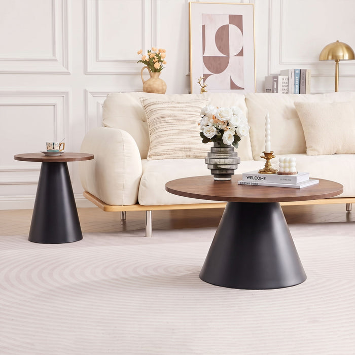 Nesting Coffee Table, Adjustable Foot Pads For Living Room (Set of 2) - Walnut / Black