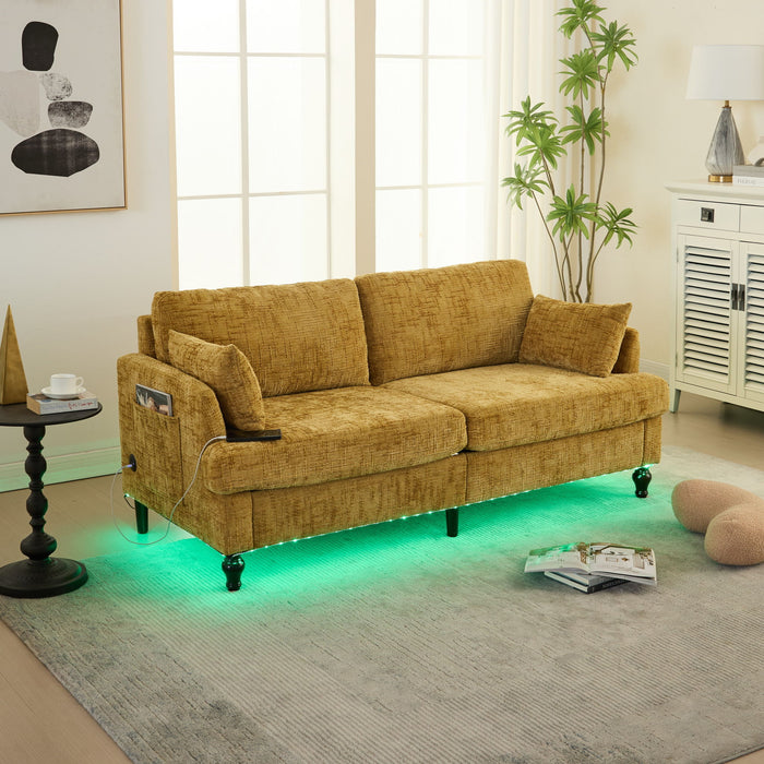 Chenille 2 Seater Sofa With LED Light, USB Charging Port, And Storage Bag