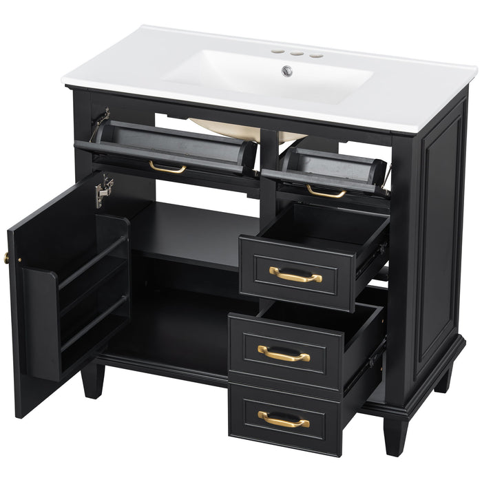 Modern Bathroom Vanity With Sink Top, Flip Drawers, Adjustable Shelf