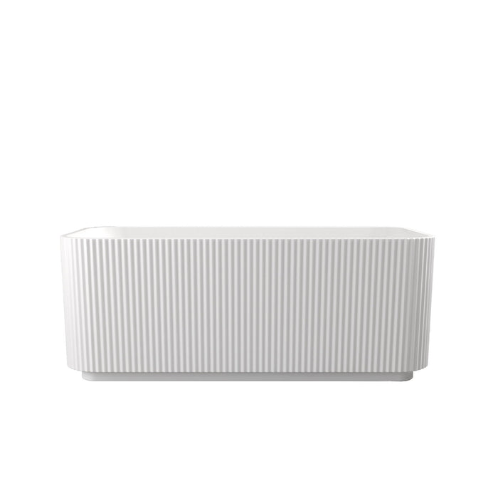 Rectangle Linear Freestanding Soaker Tub With Pop Up Drain, Double Wall Insulated Construction - Gloss White