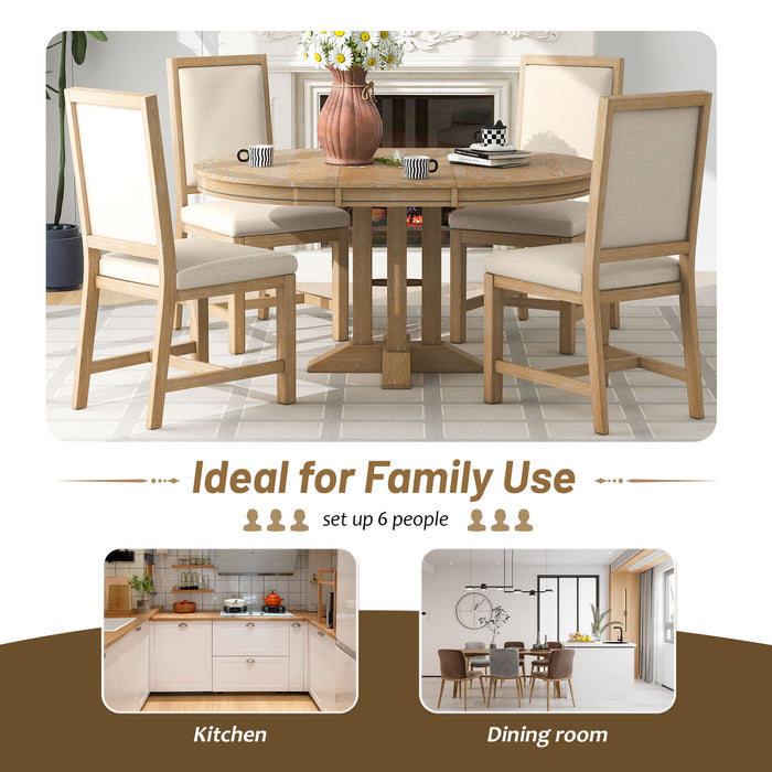 Dining Set & Extendable Round Table And 4 Upholstered Chairs