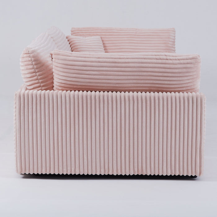 Elegant Corduroy Sofa With Throw Pillows And Backrests