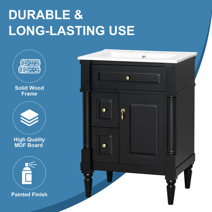 Freestanding Bathroom Vanity With Sink, Adjustable Shelf & Flip Drawer