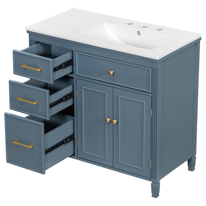 Modern Bathroom Vanity With Ceramic Sink, Freestanding, One Tip Out Drawer, 3 Side Drawers, Adjustable Shelf