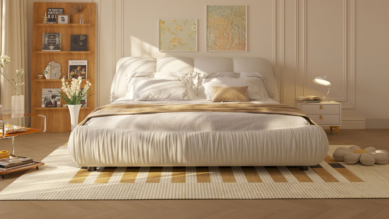 Luxury Upholstered Platform Bed With Oversized Padded Backrest And Solid Wood Frame