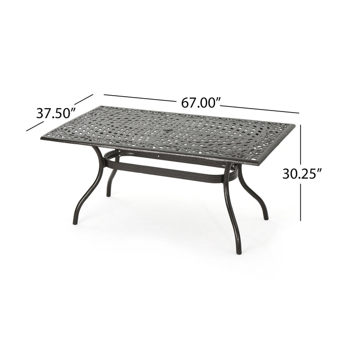 Celestine - Outdoor Cast Aluminum Dining Table With Floral Lattice Design And Umbrella Holder