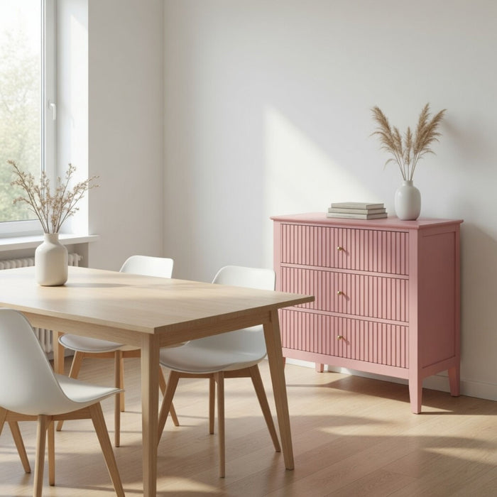 Fluted 3 Drawer Nightstand With Soft Close Slides
