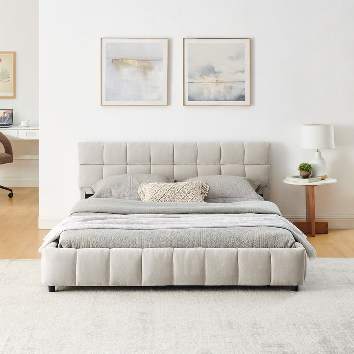 Modern Platform Bed Frame With Thick Chenille Fabric
