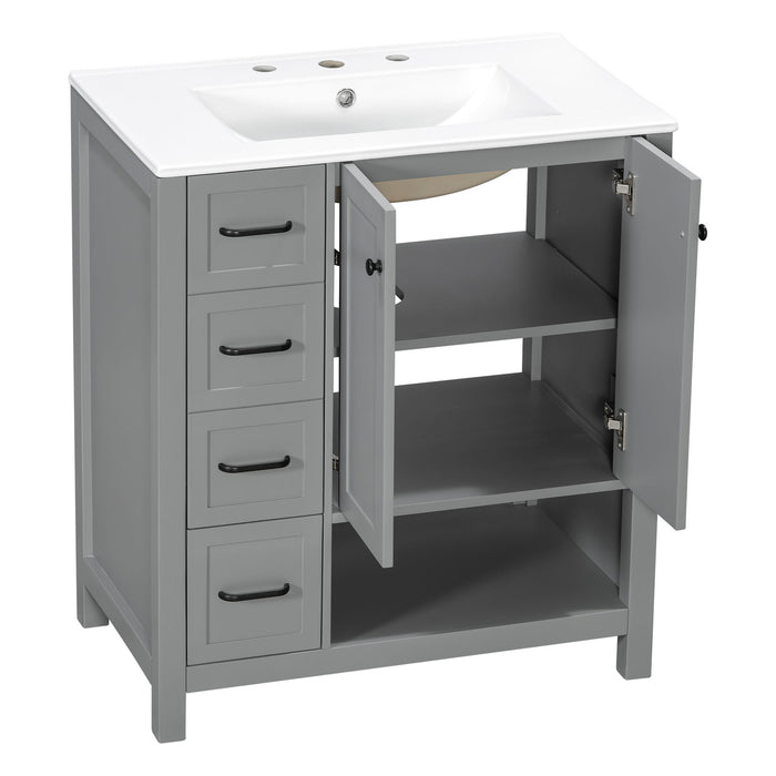 Bathroom Vanity With Sink Top, Bathroom Vanity Cabinet With 2 Doors And 2 Drawers, Open Shelf