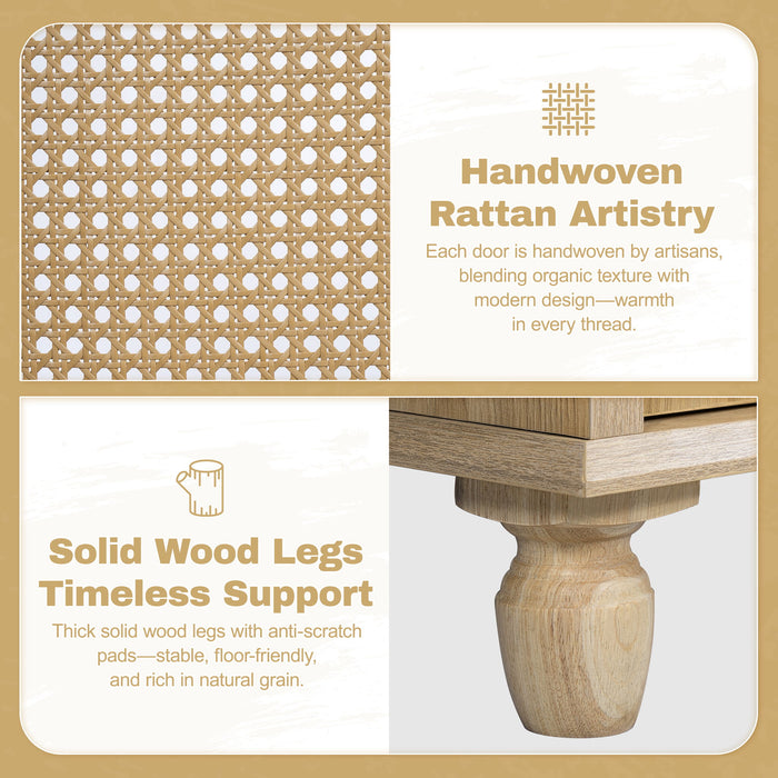 Bathroom Vanity With Handwoven Rattan Doors, Resin Basin - Natural Wood