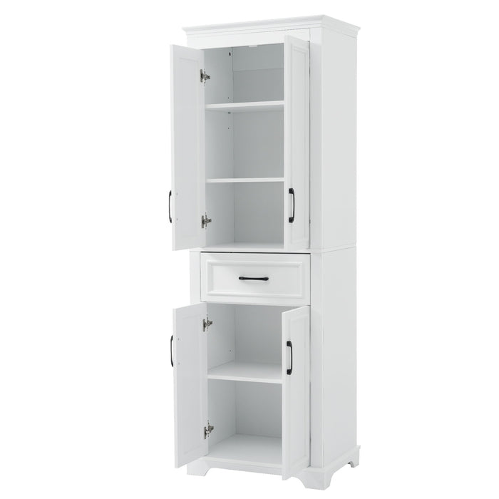 Freestanding Bathroom Vanity, Elegant Design With 4 Doors & 1 Drawer, Adjustable Shelves, Damping Hinges - White