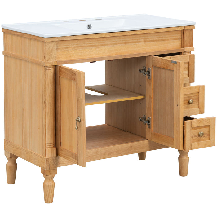Modern Bathroom Vanity With Ceramic Sink, Soft Close Doors, Adjustable Shelves