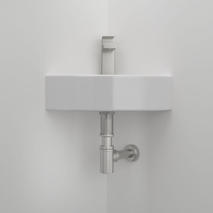 Triangle Porcelain Wall Mount Vessel Sink With Single Faucet Hole & Overflow - White