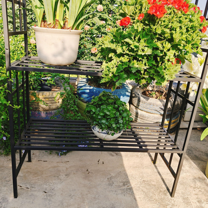 Garden Arch With Bench Turned Into Flower Stand Climbing Plants Support Outdoor - Black