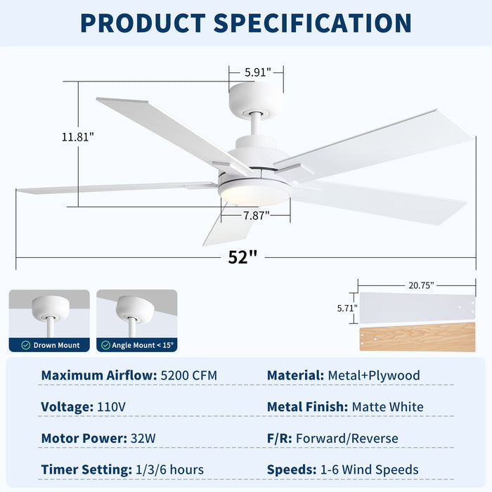 Reversible Motor Integrated LED Dimmable Ceiling Fan With Light