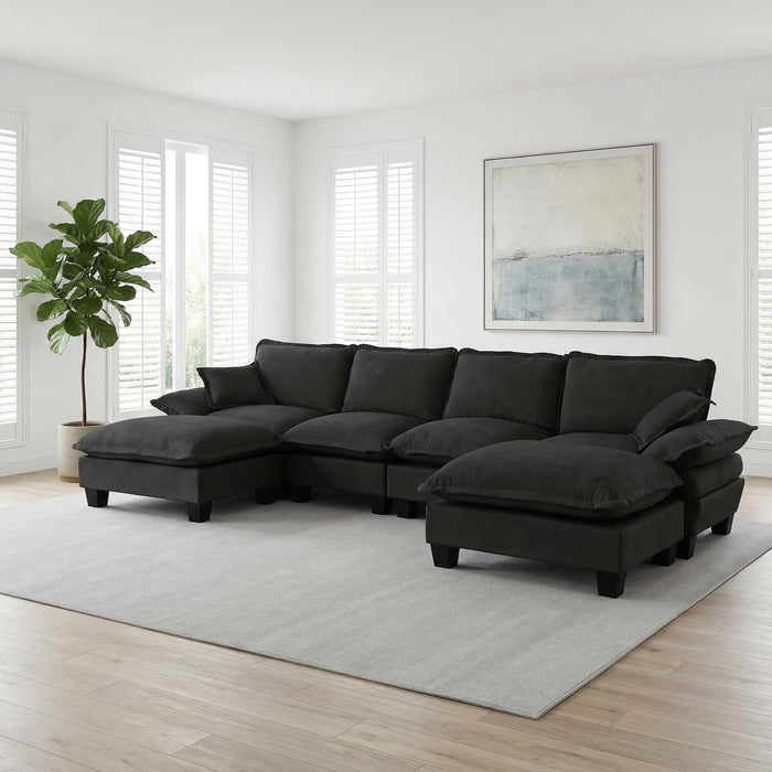 Modular Sectional Sofa With Movable Ottoman & Pillows