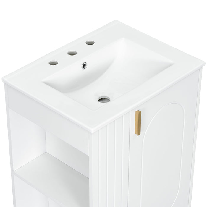 Classic Retro Bathroom Vanity With Sink, Door Shelf, Side Open Storage Frame