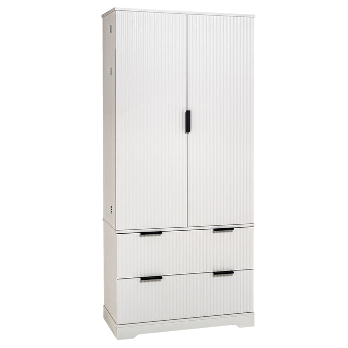 Fluted Kitchen Pantry Cabinet With 2 Large Drawers & 8 Door Spice Rack
