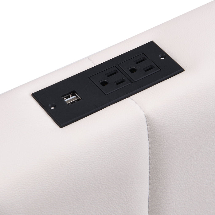 Upholstered Bed With Hydraulic Storage System And LED Light, With Sockets And USB Ports