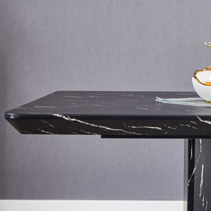 Modern Dining Table With Marbled Design For Luxurious Elegance - Black