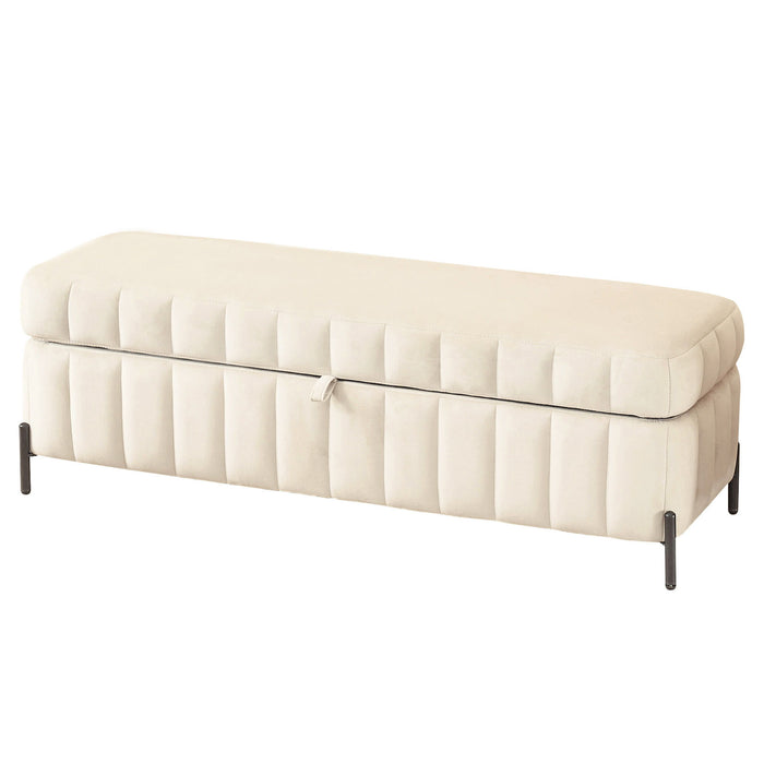 Wide Upholstered Velvet Storage Soft Bench Ottoman With Metal Legs