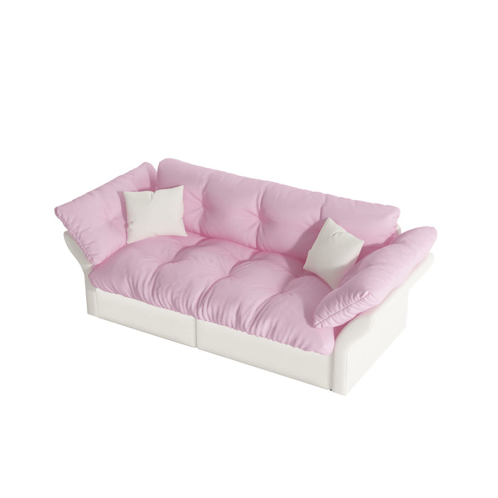 Queen Pull Out Sofa Bed, 3 In 1 Convertible Sleeper Tufted With 2 Soft Pillows