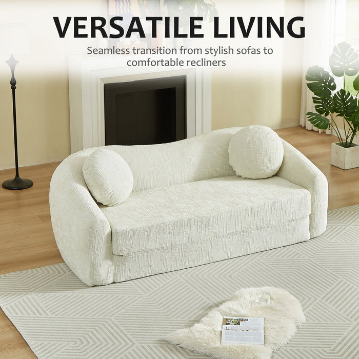 Curved Convertible Sofa, 2 In 1 Frameless Folding Sofa Bed With Pull Out Base And Deep Seat