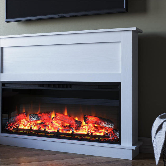 Ellsworth - Wide Electric Fireplace Insert With Mantel And Remote Control - White