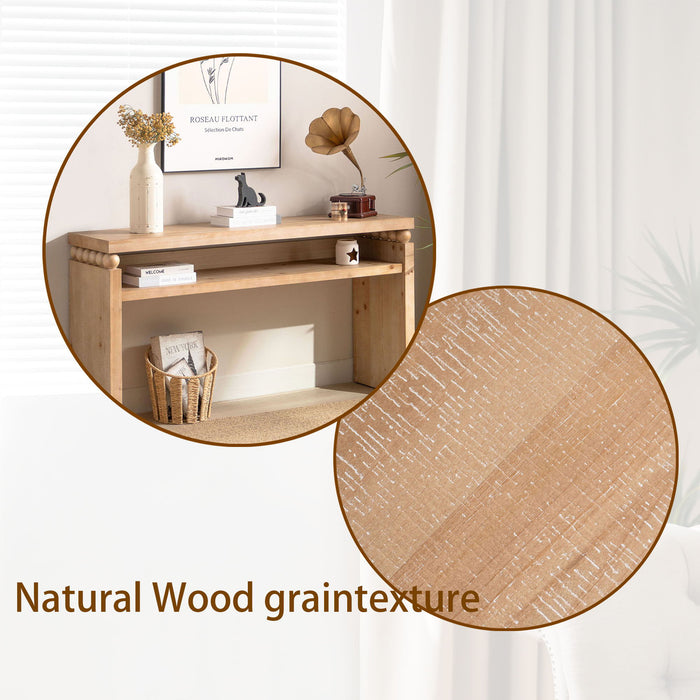 Modern Rustic Console Table, Wood Entryway Table With Shelf & Decorative Bead Detail - Natural