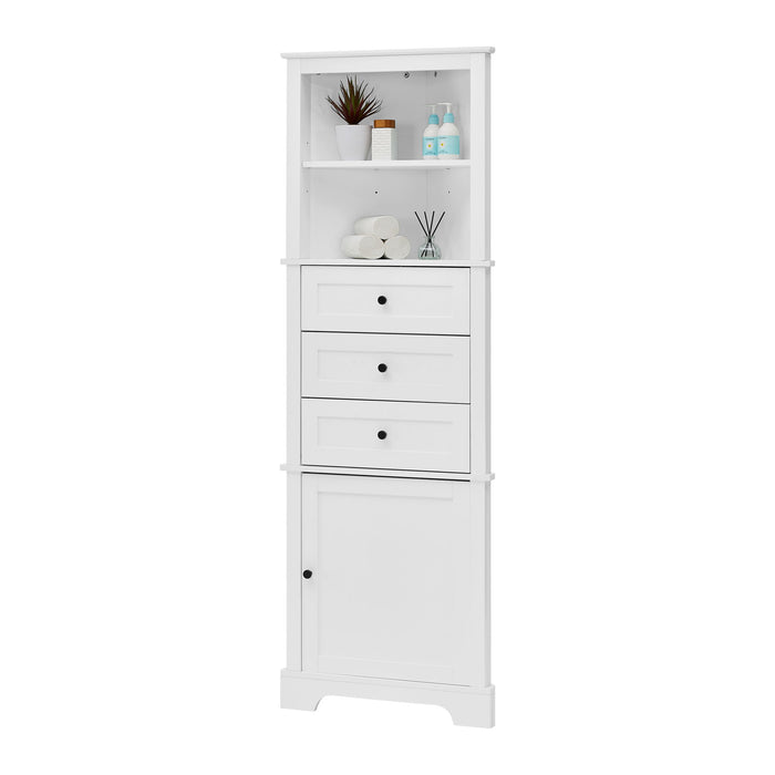 Tall Storage Cabinet With 3 Drawers And Adjustable Shelves For Bathroom