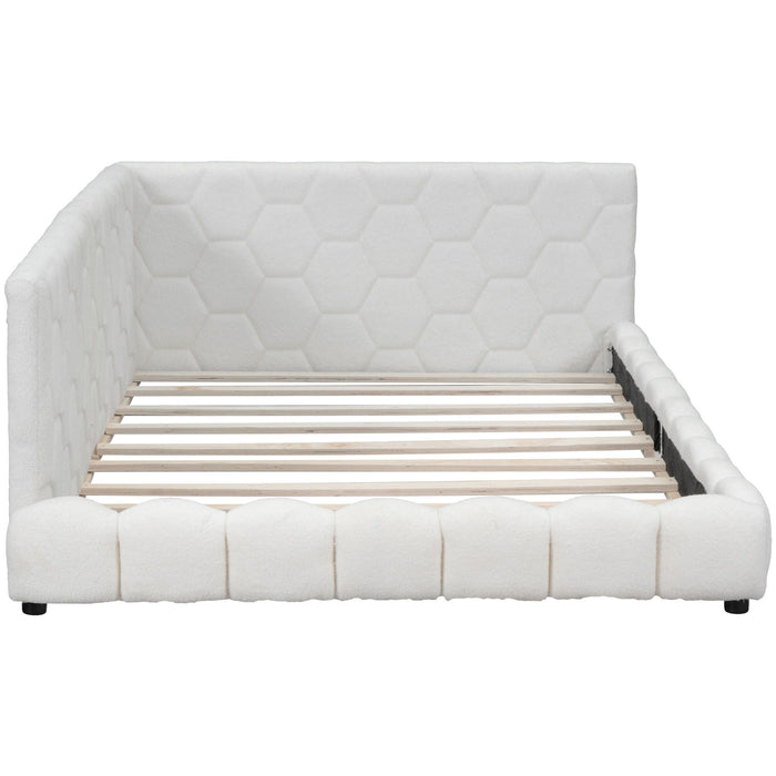 Upholstered Full Size Platform Bed With LED Belt And USB Ports - White