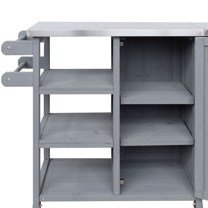 Foldable Outdoor Kitchen Island With Storage Cabinet