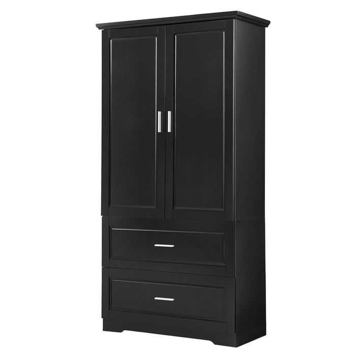Tall Bathroom Storage Cabinet, Cabinet With 2 Doors And Drawers, Adjustable Shelf