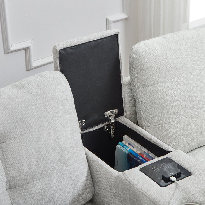 Modern Sectional Sofa U-Shaped With Movable Ottomans, Bluetooth Speakers, LED Lights And Modular Storage