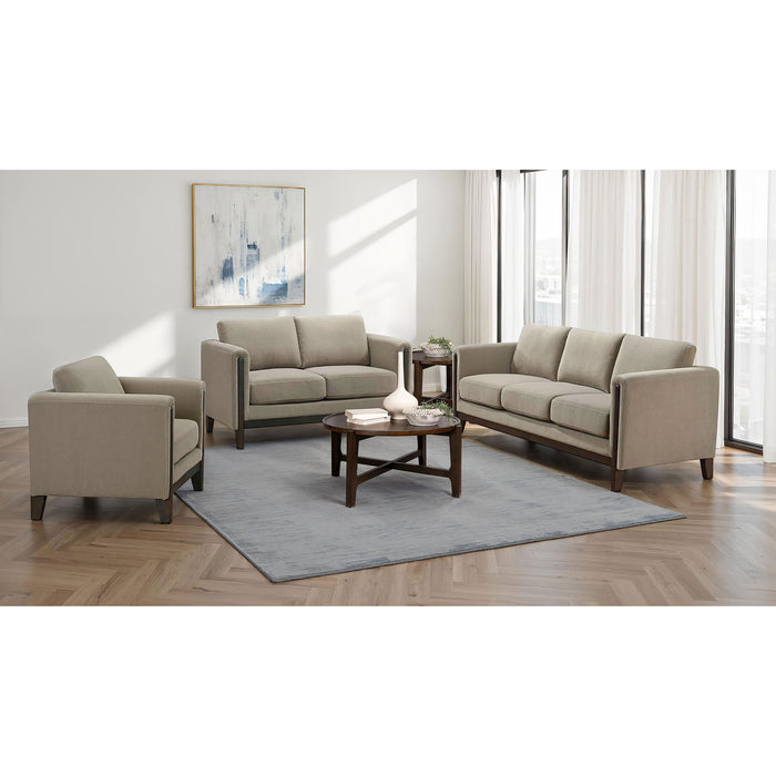 Fisher - Upholstered Panel Arm Loveseat - Taupe