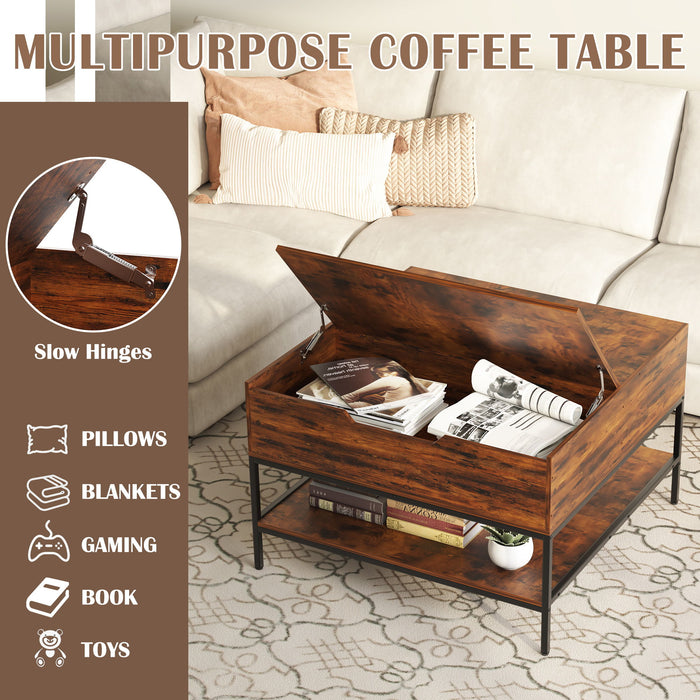 Flip-Top Coffee Table With Storage Lift-Top Design With Hidden Compartment - Black