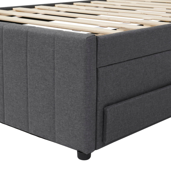 Upholstered Platform Bed With Twin Size Trundle And 3 Drawers