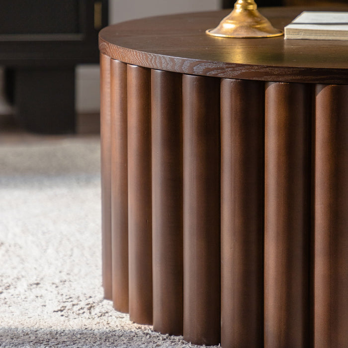Round Coffee Table With Lift Mechanism For Living Room - Walnut