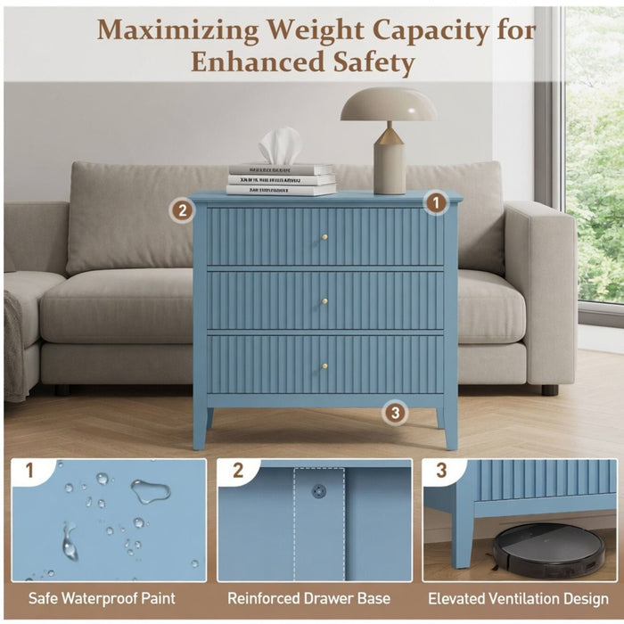 Fluted 3 Drawer Nightstand With Soft Close Slides