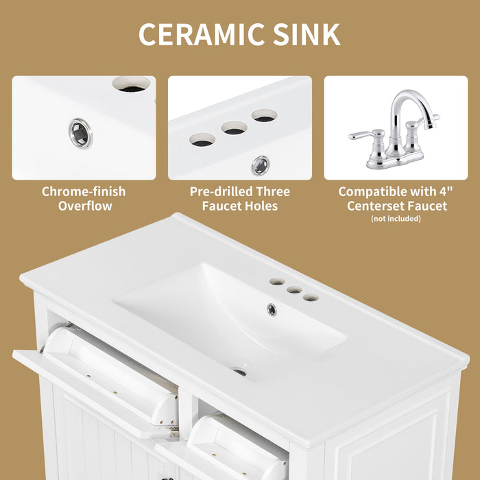 Modern Bathroom Vanity With Sink Top, Flip Drawers, Adjustable Shelf