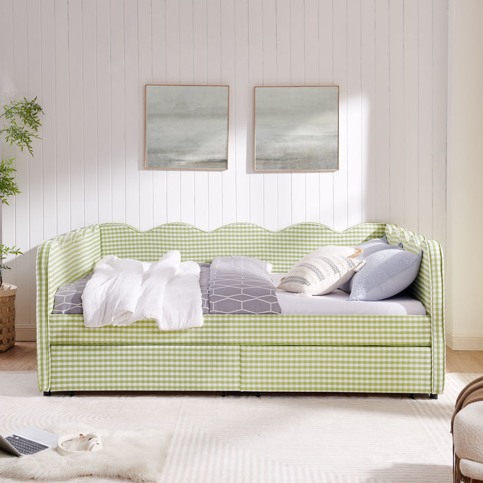 Gingham Daybed With USB Charging Port, Wave-Shaped Design