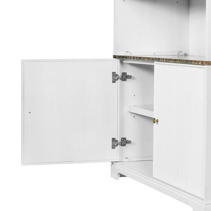Tall Bookcase Storage Cabinet With 3 Open Shelves & Fluted Double Doors