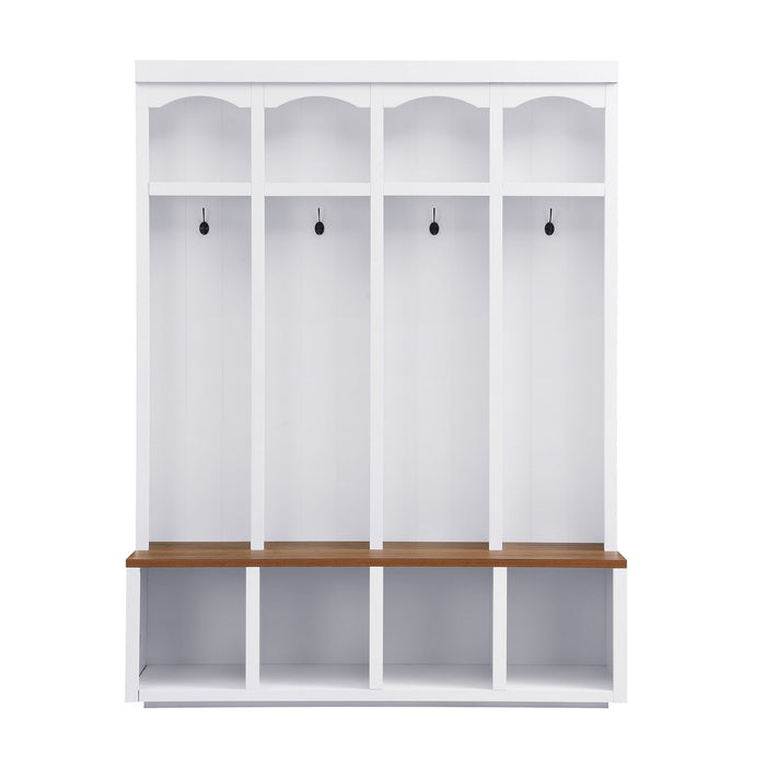Entryway Hall Tree With Bench, 4 Hooks & Open Storage Space