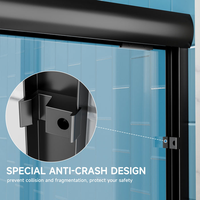 Aluminum Frame Double Double Soft Close Shower Door, Tempered Glass And Dual Stainless Steel Handles