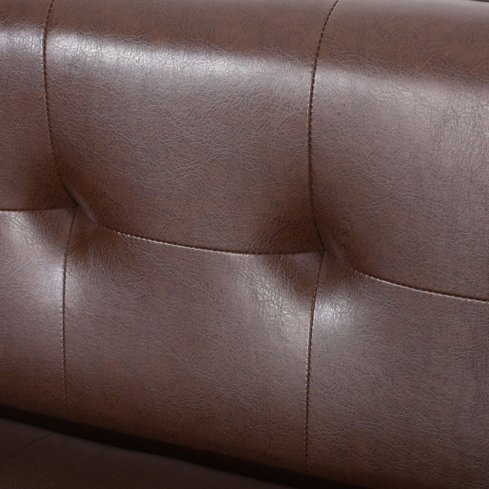 Mid Century Modern 3 Seater Sofa With Tufted Stitching - Dark Brown