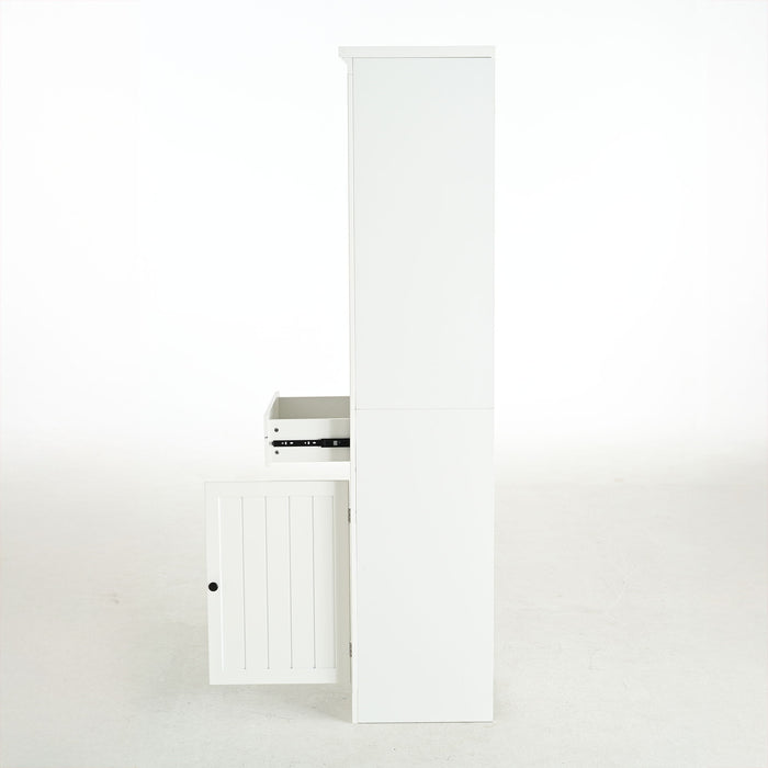 Retro Style 75'' Tall Display Shelf With Cabinet For Hallways Living Room Kitchen - White