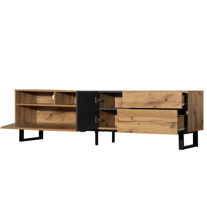 TV Stand For 80'' TV With Double Storage Space, Media Console Table With Drop Down Door
