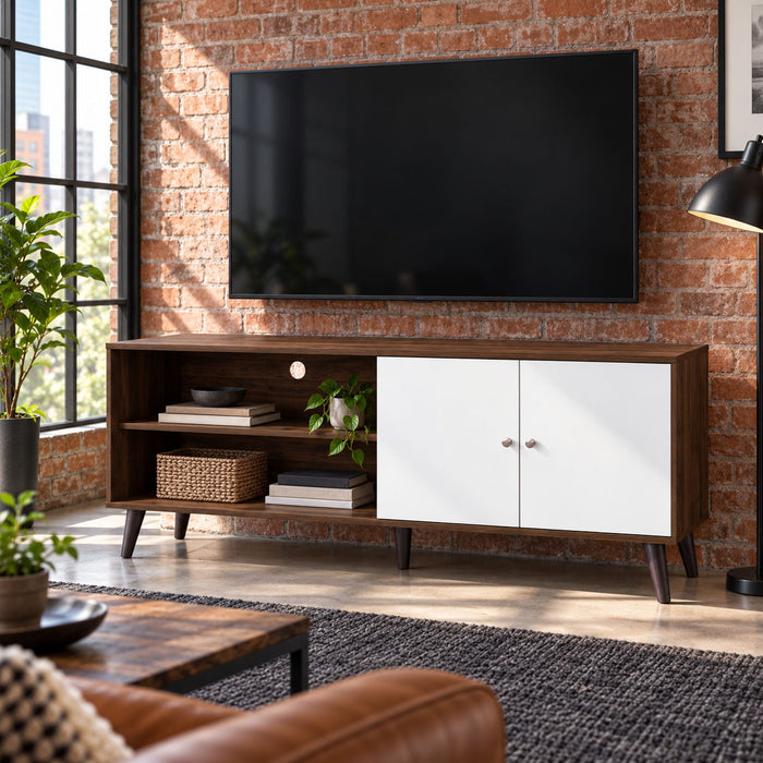 Amidon - TV Stand, With 2 Storage Shelves And 1 Cabinet